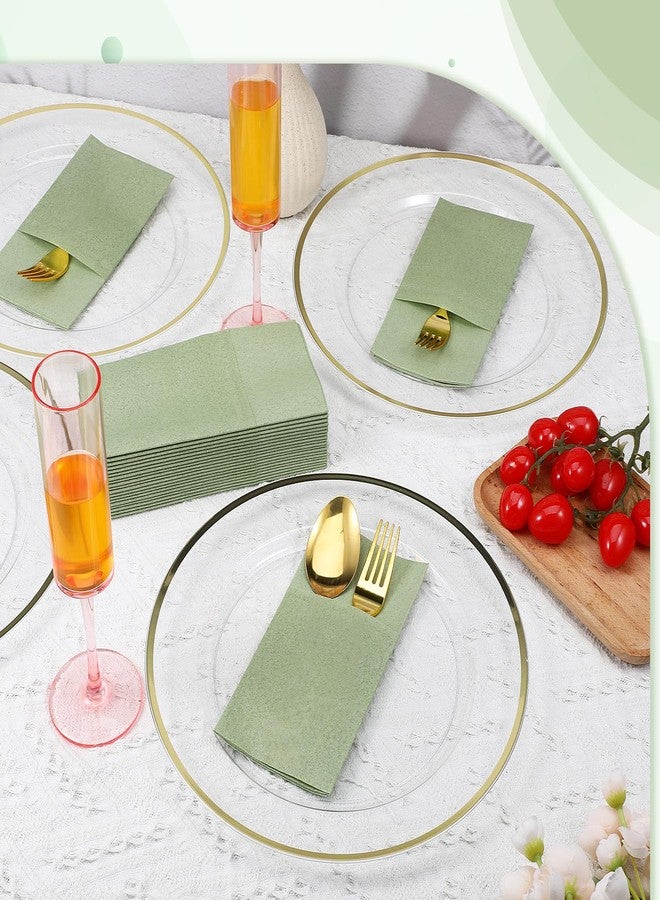 Exclaith 120 Pcs Sage Green Linen Feel Napkins with Pocket, 2 Ply Sage Green Wedding Napkins, Decorative Dinner Napkin Paper, Prefolded Paper Disposable Airlaid Guest Hand Towel (16 x 16 inch) - Image 3